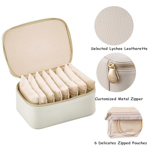 Boîte à bijoux de voyage Vlando en velours blanc cassé à 8 poches zippées - 8