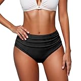 Bikinihose Damen Bauchweg Badehose Retro High Waist Ruched Bikini Hose Klassisch Bequemer Bikinis Unterteil für Frauen Strand Schwimmbad