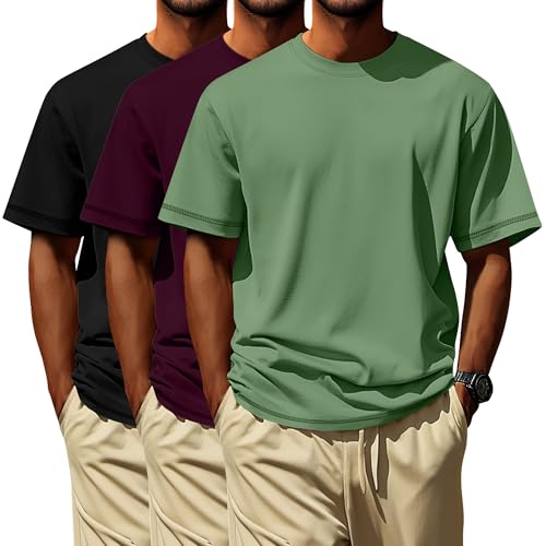 Image of Neer 3 Pack Big and Tall T-Shirts for Men L-7xl Tops | Large Casual Stretch Workout Tees, Short Sleeve Crewneck Oversized Shirts, Classic Summer Outfits, Comfy Basic Loose Clothes