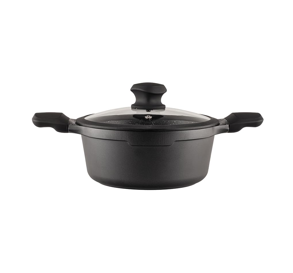VINZER Kuro Induction Line garnek do gotowania 2,2 l ze szklaną pokrywką, powłoka nieprzywierająca GREBLON C3, Ø 20 cm – gotowanie prawie bez tłuszczu (50427)