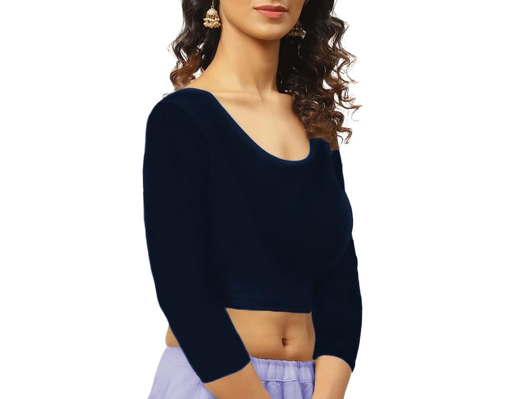Women's Cotton Stretchable Western Stylish Scoop Neck 3/4 Sleeve with Back Scoop Flashy Basic Solid Cropped Top for Women's L998-picture-28