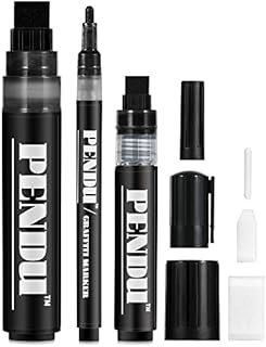 Graffiti Markers - 3 Pack Black Paint Marker Pens, Permanent Oil Based Paint Markers with Fine, Medium, Jumbo Replace Tips, Great on Plastic, Stone, Glass, and Metal