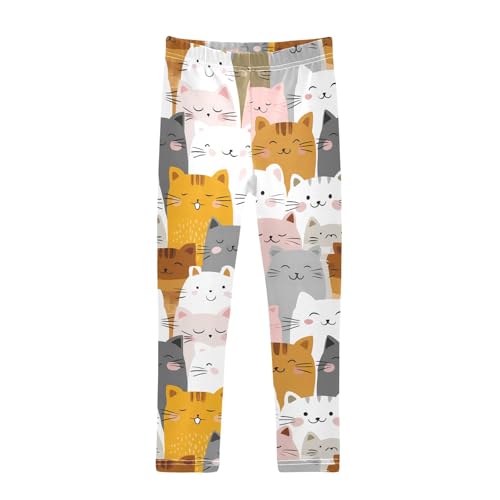 Cute Colored Cats Girls Leggings Ultra Soft Compression Yoga Gym Pants for Kids 4-10T