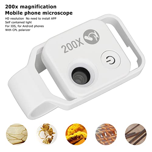 Image of Phone Microscope, 200X Microscope Mini Microscope with LED Light, Portable Digital Microscope Camera Attachments for Smartphone Accessories (White)