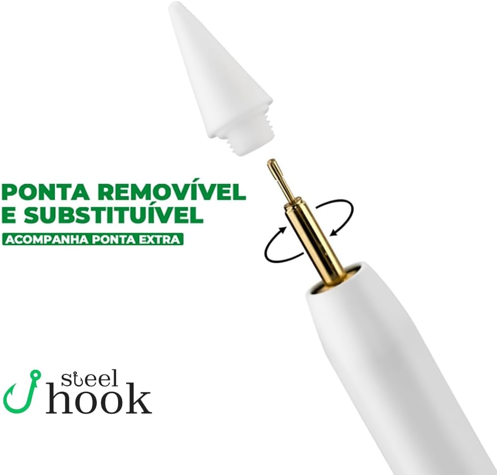 Caneta Pencil Para iPad, Caneta Para Ipad Pencil com Palm Rejection Rejeição de Palma e Ponta de Alta Precisão de 1.0mm - Branca (Para todos iPads de 2018 para frente) - Steel Hook Linha Premium Caneta Pencil Para iPad, Caneta Para Ipad Pencil com Palm Rejection Rejeição de Palma e Ponta de Alta Precisão de 1.0mm - Branca (Para todos iPads de 2018 para frente) - Steel Hook Linha Premium
