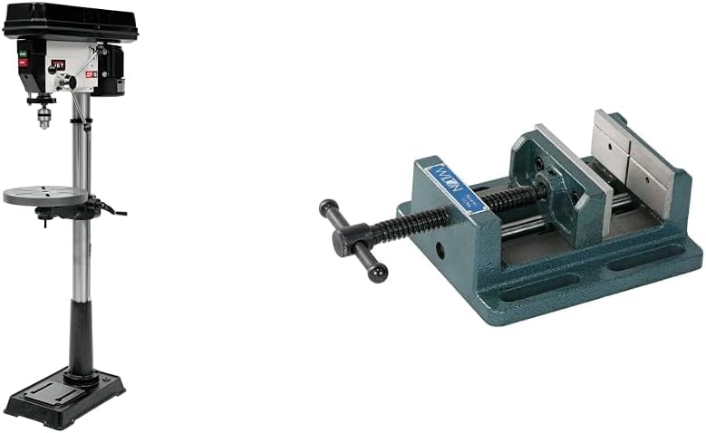 JET 17-Inch Floor Drill Press, 3/4 HP, 1Ph 115V (Model JDP-17MF) & Wilton Low-Profile Drill Press Vise, 4" Jaw Width, 4" Jaw Opening, 1-1/2" Jaw Depth (Model LP4)