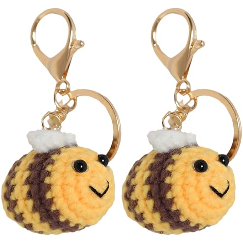 Tizee 2 Pcs Handmade Crochet Bees Keychain – Bag Charms Key Rings, Gifts for Women Girls,Handbag Backpack Purse Accessories