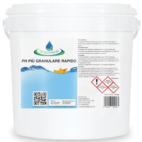 acquaverde | Ph + Più Granulare Correttore Rapido, Regolatore, Incrementatore, Innalzatore di Ph per Manutenzione e Trattamento Acqua di Piscina, 10 kg