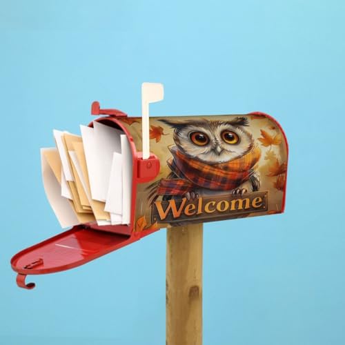 Image of Dujiea Autumn Owl Welcome Mailbox Wrap, Waterproof Magnetic Post Box Cover, Standard Size 25.5 inchX 21 inch Garden Yard Outside Farmhouse Home Decor