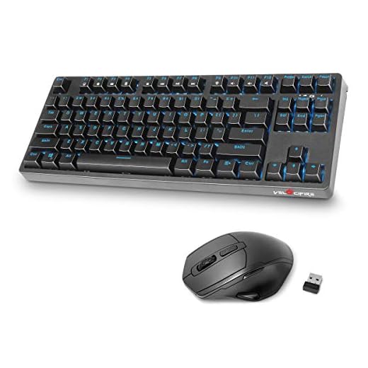 Wireless Keyboard and Mouse Combo, Velocifire KM01 87 Key Red Switch Wireless Mechanical Keyboard with Ice Blue Backlit, Long Lasting Large Capacity Rechargeable Battery Small Keyboard
