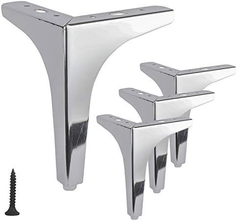 Furniture Legs - 7" Metal Sofa Legs, Replacement Straight Heavy Duty Chrome Furniture Feet for Sofa, Couch, Ottoman, Coffee Table, 4 Pack