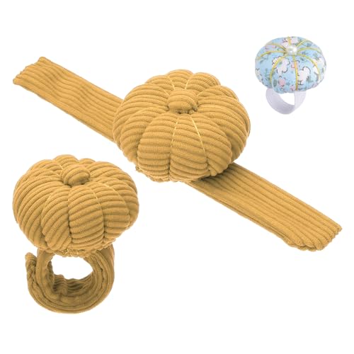 Alfiletero de muñeca con forma de calabaza amarilla para agujas de bordado y tejer 2