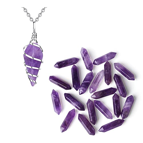 ZHIYUXI 10 Pcs Amethyst Crystals Points Bulk Wands and 0.31 * 1.26 inches Amethyst Crystal Wire Wrap Hexagonal Cone Point Healing Crystals Gemstone