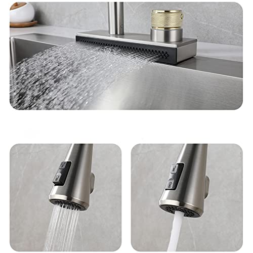 Grifo de cocina abatible de acero inoxidable monomando con rociador 4