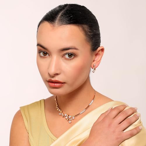 Image of Nilu's Collection Rose Gold Plated AD Stone Jewellery Set for Women, Girls | Special Ocassion, Wedding, Engagement, Dating | Anti Tarnish | Anti Allergy | Necklace and Earring Set | Gift for Her