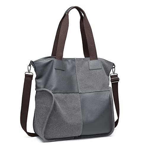 KONO Große Handtaschen für Damen Canvas Casual Hobo Umhängetasche Schultertaschen Top Griff Tote Plaid Messenger Bag für Wochenende Übernachtung Urlaub Reisen Arbeit Schule