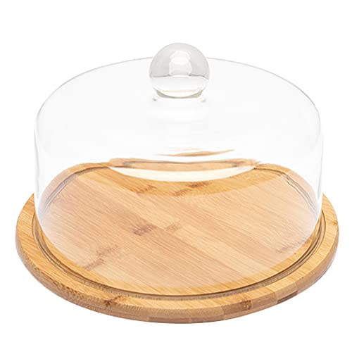 Hemoton Glass Glass Cake Dome Cake Dome Stand Dessert Serving Cloche Platter Bamboo Wood Snack Muffin Serving Tray with Cover Lid for Restaurant Wedding Dessert Cake Cover Party Wood Dessert Stand