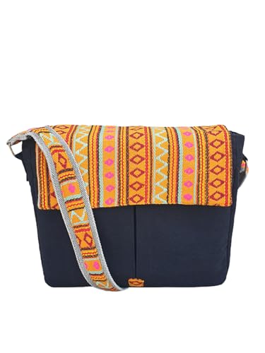 Image of The House of tara Handloom Fabric Messenger Bags for Women | Cotton Canvas Laptop Sling Bag Upto 15.6 Inches | Stylish Crossbody Sling Bag Comes with Flap Closure.