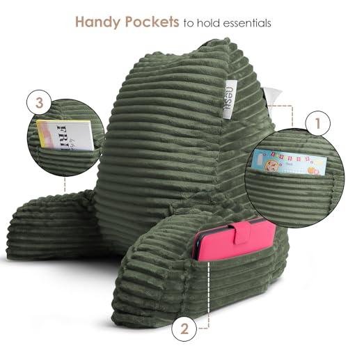Image of Nestl Reading Pillow with Shredded Memory Foam, Luxe Cut Plush Back Pillow for Sitting Up in Bed, Back and Arms Adjustable Support for Adult & Teens, Backrest Pillows with Washable Cover Olive Green