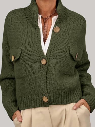 Image of Saodimallsu Womens Cropped Cardigan Sweaters Button Up Chunky Knit Long Sleeve Collared Open Front Loose Jackets