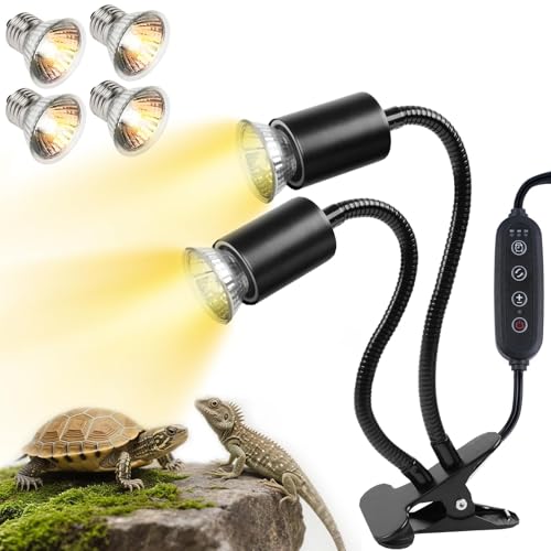 Image of Turtle Basking Light (Cycle Timer), Tortoise Lamp UVA UVB Heat Bulbs -2 Pack 50W+ 2 Pack 25W, 360Rotatable Turtle UVA /UVB Basking Heat Light Bulb for Lizard, Beared Dragon