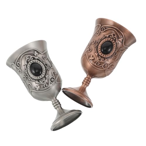 INOOMP 2 Piezas Copas de Retro de Metal con Acabado Antiguo Cáliz Medieval Europeo para Vino Vasos de Decorativos para Halloween y Ceremonias Familiares