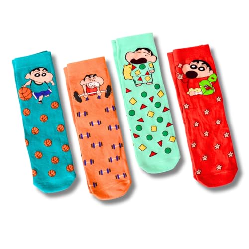 Image of THELA GAADI Shinchan Socks - Pure Cotton Crew Length Printed Funky Cartoon Socks for Men & Women | Odour Free & Beathable | Free Size & Unisex