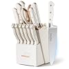 Knife Set, Kitchen Knives Set with Block and Sharpener 14 Pcs Full Tang Knives German Stainless Steel Dishwasher Safe Kitchen Utensils Set with Ergonomic Handle Gifts for Women