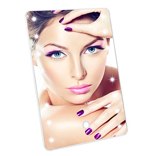 LED Makeup Mirror,Luckybird Desktop Mirror with Dimmable 16LED lights with Stand, Touch Screen, battery included-White