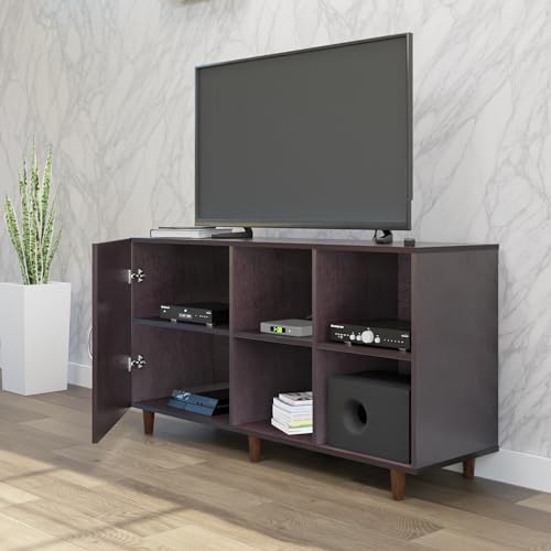 Image of VIKI Modern TV Unit for Living Room | Engineered Wood TV Cabinet with 1 Door Storage & 2 Open Shelves, Set Top Box Stand, Entertainment Unit, 140W x 74H x 40D cm | DIY | 1 Year Warranty (Wenge)