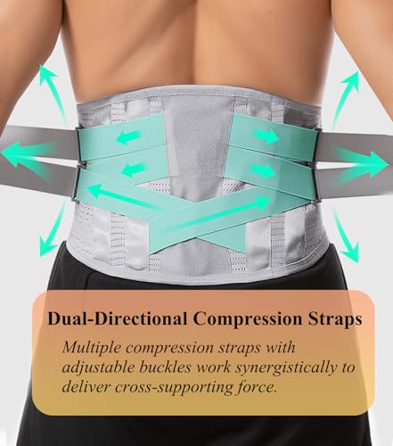 Image of Lower Back Brace with 5 Reinforced Stays for Women & Men,Back Support Belt with 4 Removable and Replaceable Lumbar Support Pad,Pain Relief for Sciatica, Scoliosis,Herniated Disc (Gray, X-Large)