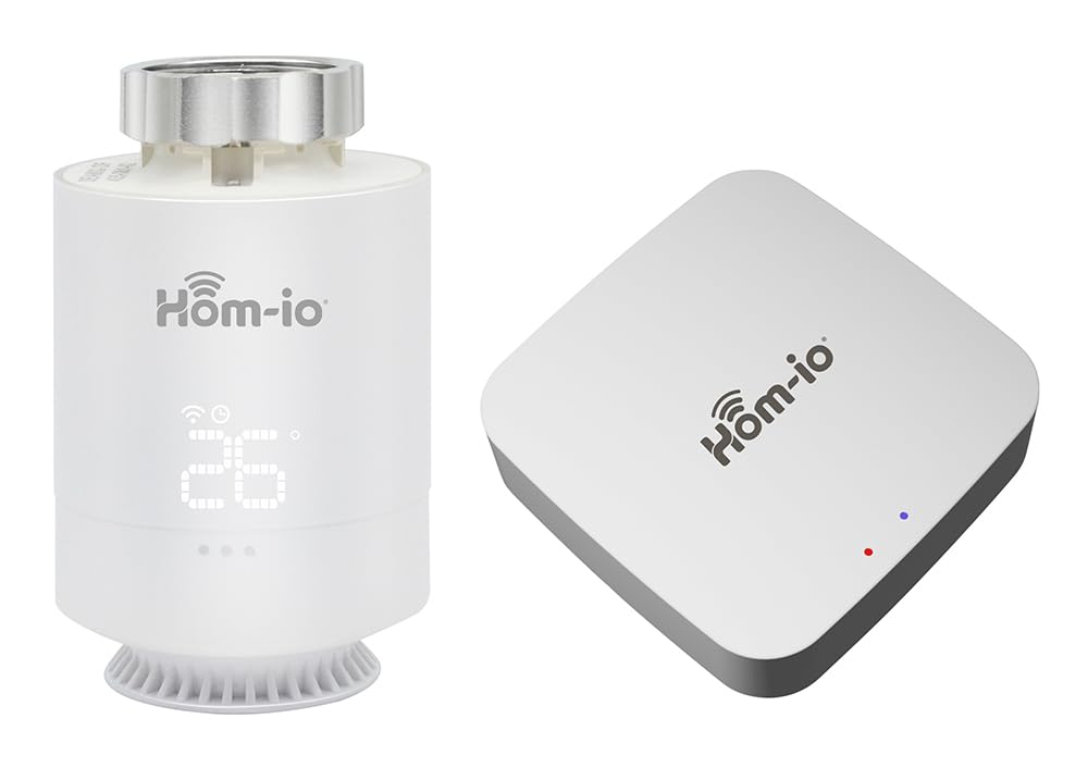 HOM-KIT-TERMOV2 Kit Valvole Termostatiche Smart WiFi, Testa Termostatica e Gateway Zigbee per Controllo Intelligente Riscaldamento, Compatibile Alexa e Google Home