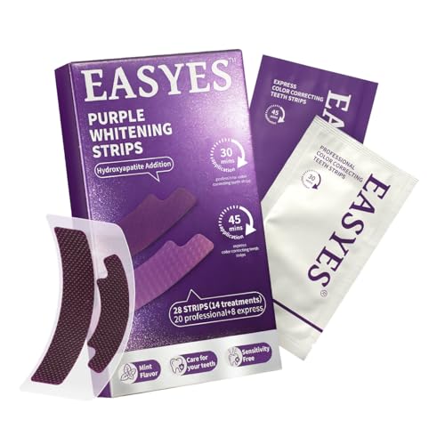 EASYES Lot de 28 bandes de blanchiment des dents violettes pour correction de la couleur, application sèche et humide, neutralisation instantanée de la couleur, protège l'émail des dents, ajustement