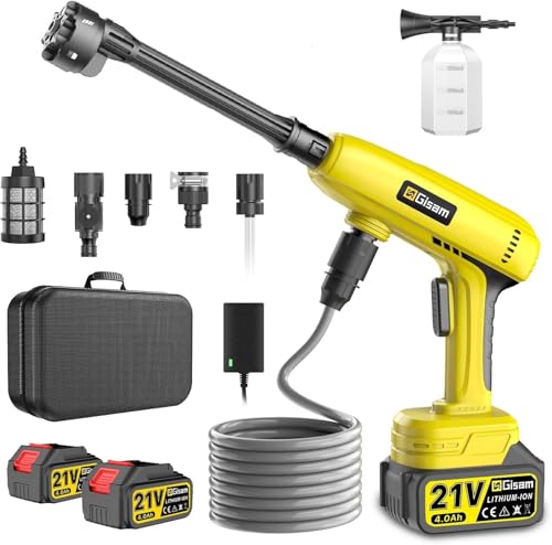 Cordless Portable Washer with Brushless Motor 2x4000mAh Batteries & Fast Charger 6-in-1 Nozzle 16.5FT Hose Extension Rod & Storage Case Handheld Cleaning Tool for Car Home Patio & Garden
