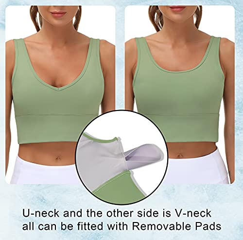 The Gym People Womens Longline Sports Bra Padded Crop Tank Tops Workout Yoga Bra With Removable Pads (Light Green, Small, S) #TOP2