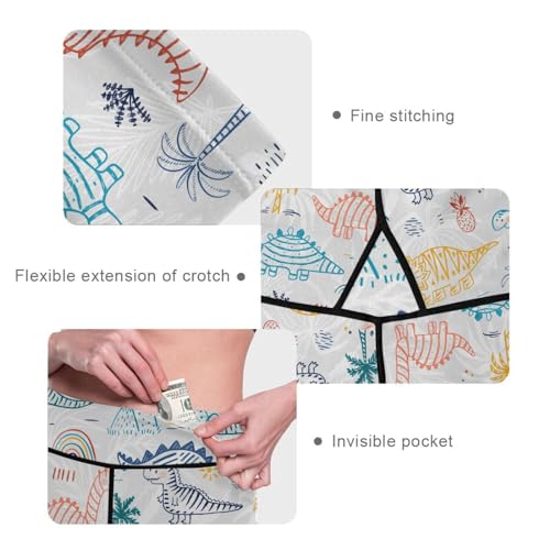 KLL Calça feminina de compressão infantil listrada com dinossauros fofos para ioga PP, Dinossauros f