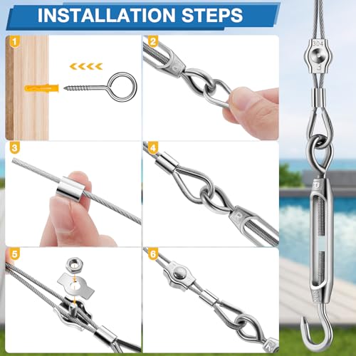 DazzBoom Drahtseil Set,50M 2mm stahlseil,304 Edelstahl Drahtseil Spanndraht,stahlseil mit ösen,für String Light Suspension,Zaun,Wäscheleine,Gardinenseil,Kletterpflanzen,Deck-Kabel-Reling