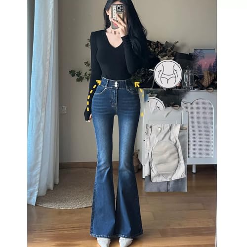 LIXINGHEITANG Double-Button Waist Stretch Flared Jeans -Length for Women4