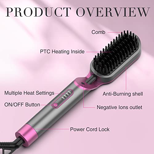Hair Straightener Brush, Kinga Pro 3 In 1 Negative Ion Straightening Brush With 4 Heat Levels & Auto-Off Safety, 30S Fast Heating Anti-Scald Hot Brush Hair Straightener For Frizz-Free Silky Hair #TOP6