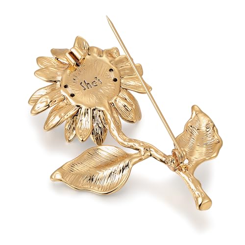 Image of Sunflower Brooch pin with hand beading, She's Free Style Just For You Flower Oil Dropping Brooches for women, Metal Plating Process Safety pins with Nail Bead Crystal