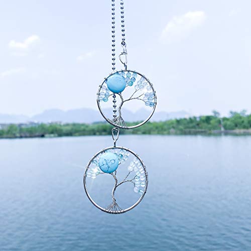 Image of LONGSHENG Blue Glass Beads Tree of Life Fan Pull Chain Fan Light Replacement Extender Pull Chain, Pack of 2
