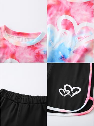 Image of Girls 6 Pieces Summer Outfits Casual Short Sleeve Tee Tops and Dolphin Shorts Set 4-12Y