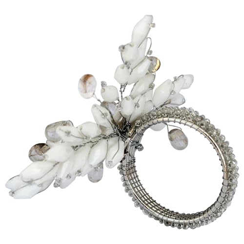 ITOS365 Napkin Rings Set of 12 for Dining Table Decoration Parties Everyday Metal Napkin Holder Leaf White (Pack of 12)