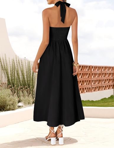 ZESICA Women's Summer Sleeveless Halter Midi Dress 2025 Off Shoulder High Waist Swing Flowy Beach Long Dresses3