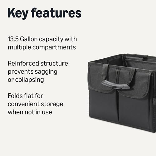Amazon Basics Trunk Organizer for Car, Multi-Compartment Car Storage, Foldable, 13.5 Gallon, Black - Image 3