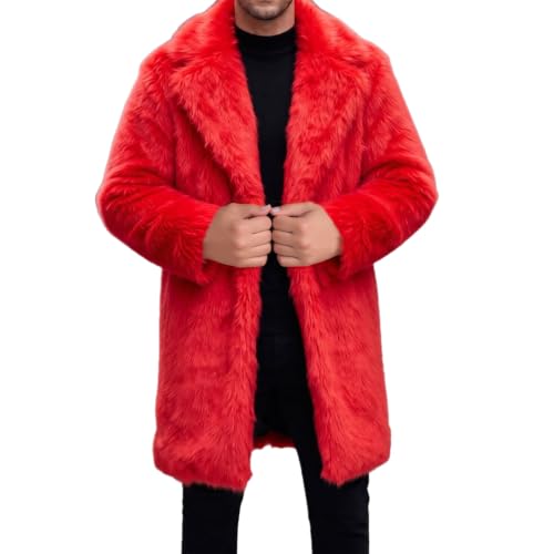 Image of Lisa Colly Mens Faux Fur Coat Jacket Winter Overcoat | Men's Faux Fur Long Jacket, Long Sleeve, Fluffy Warm, Winter Parka Coat