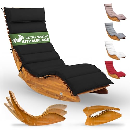Casaria® Sonnenliege Holz inkl. Auflage Anthrazit Wetterfest Klappbar Gartenliege Ergonomisch 160kg Belastbarkeit FSC®-Zertifiziert Liege Balkon Garten 195x60cm