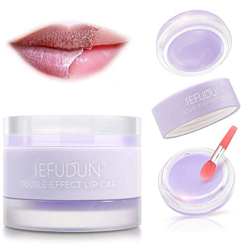 Lip Sleep Mask with Collagen Peptide, Lavender Lip Scrub Overnight Moisturizer for Lip Skin Care and Lip Treatment Repairs Dry, Chapped, Peeling, Cracked Lips(Lavender)