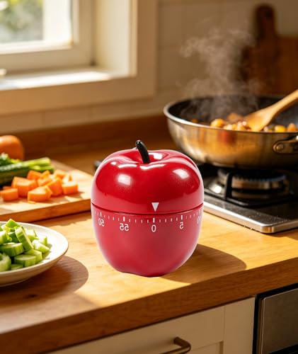 Image of Pomodoro Timer for Study, Pomodoro Timer, Study Timer, Red Apple Kitchen Timer with Alarm, Mechanical Study Timer for Cooking, Baking, and Time Management Tasks