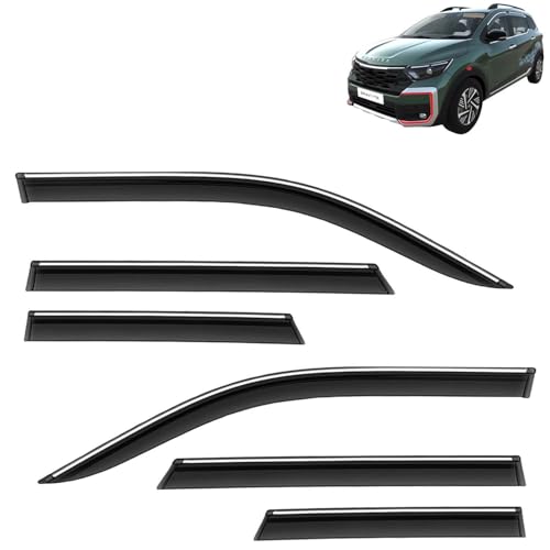 Image of KINGSWAY Accessories Chrome Lining Door Visor Only Compatible with Nissan Gravite (Year 2026 Onwards) All Model, Premium Chromeline Unbreakable Car Rain Guard Side Rear Wind Deflectors, Set of 6 Pcs
